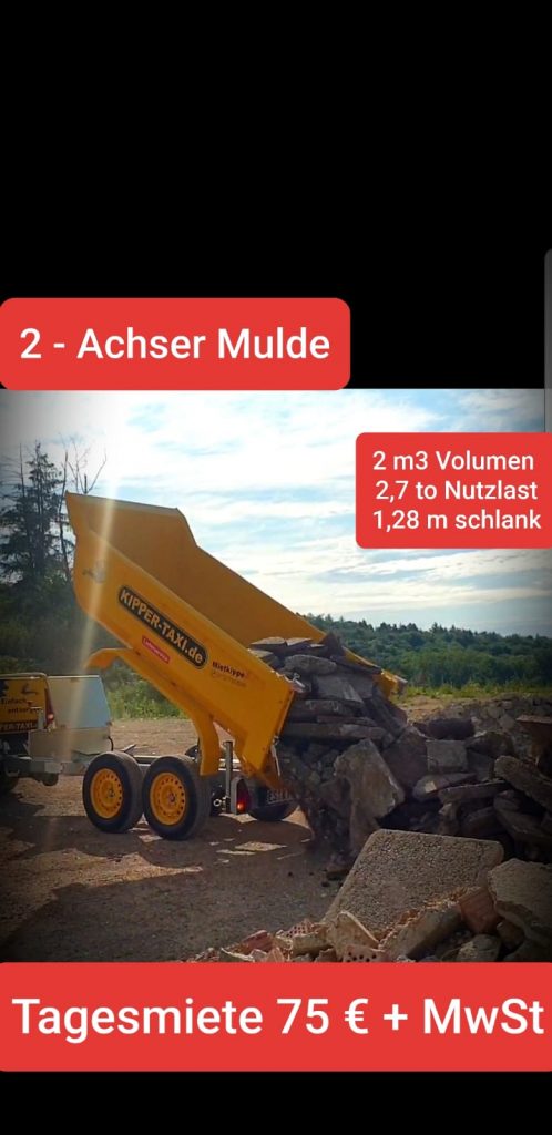 2-Achser Mulde bei Kipper Taxi mieten